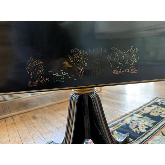 Victorian Mid-19th Century Victorian Ebonized Tilt-Top Table With Hand Painted Chinoiserie Decoration For Sale - Image 3 of 8