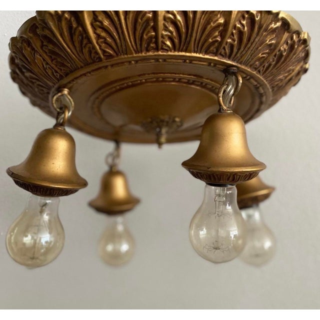 In Nice Vintage Condition Rewired and Working 4 Bulb Brandt Lighting Brushed Gold Ceiling Mount Light Wonderful piece of...
