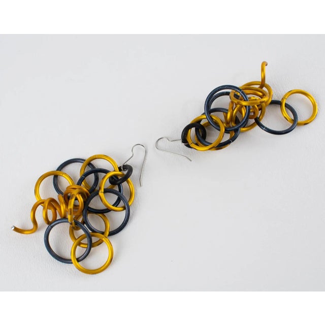 1980s David Spada Space Age Gold and Black Aluminum Dangle Pierced Earrings For Sale - Image 5 of 8