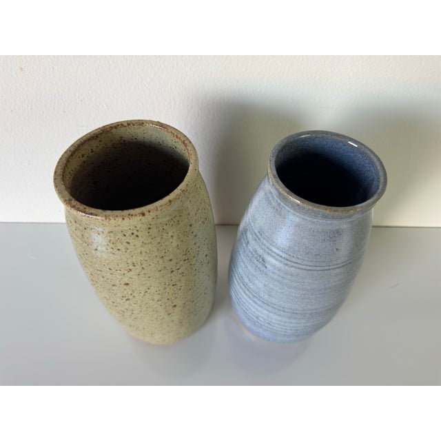 Pair of Vintage Handcrafted Botanical Motifs Studio Art Pottery Vases by Buk For Sale - Image 4 of 10