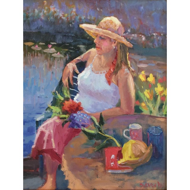 Silvio Silvestri, Listed Artist Woman With Flowers Oil Painting W/ Antiqued Gold Wood Frame For Sale - Image 4 of 7