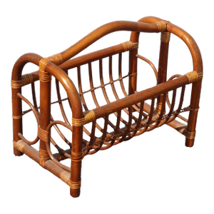 Vintage Mid Century Modern Bamboo Rattan Magazine Rack