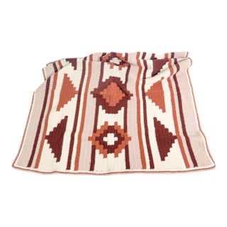 Vintage 60s/70s Handmade Crochet Southwest Geometric Crochet Blanket For Sale