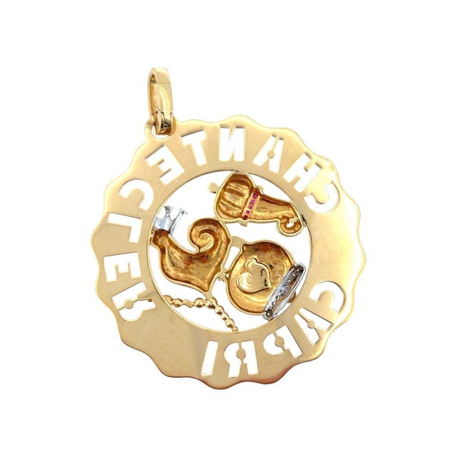 Gold Chantecler Capri 18k Large Logo Rooster Charm For Sale - Image 8 of 11