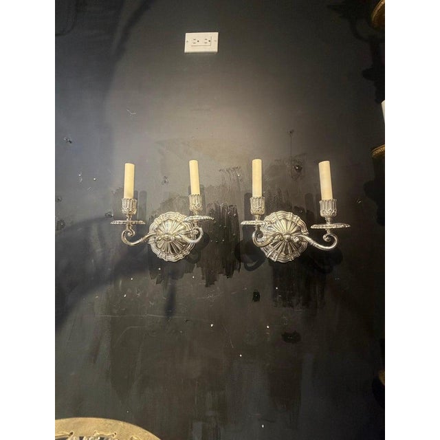 Metal 1900 Caldwell Silver Plated Sconces Two Lights - a Pair For Sale - Image 7 of 8