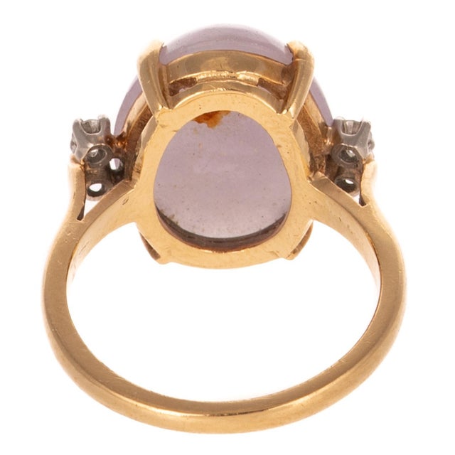 14k Gold Lavender Jade & Diamond Ring Vintage For Sale - Image 4 of 6