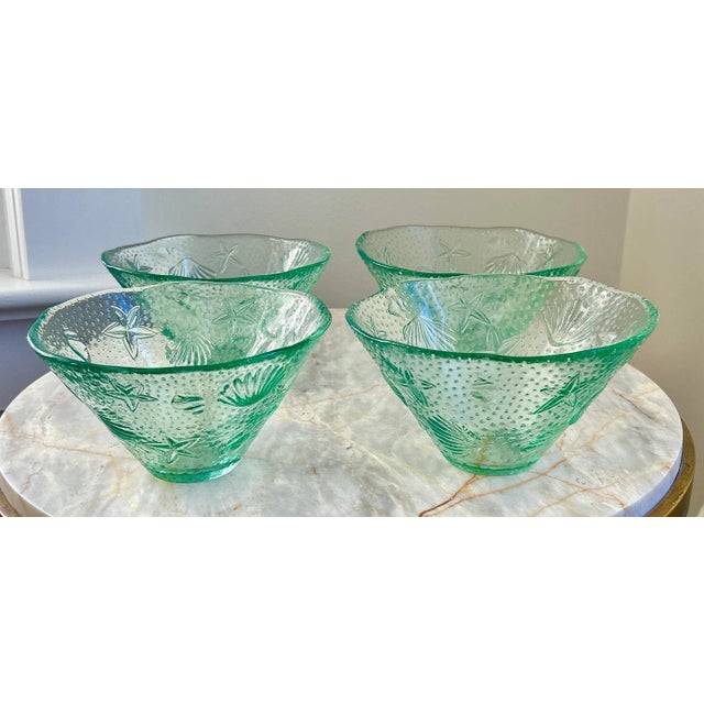 Mediterranean Spanish Starfish Embossed Green Glass Bowls - Set of 5 For Sale - Image 3 of 9