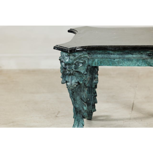 Late 20th Century Verdigris Bronze Side Table with Mythological Figures & Black Marble Top For Sale - Image 13 of 18
