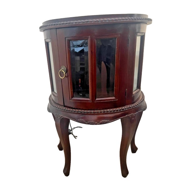 Chippendale Late 20th Century China Cabinet Demilune Half Moon Shape Curio Display, Led Lighted, Beveled Glass For Sale - Image 3 of 14