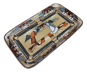 19th Century Edwardian Era Pottery "Ye Olden Days" Card Dish by Buffalo Pottery Deldare Ware