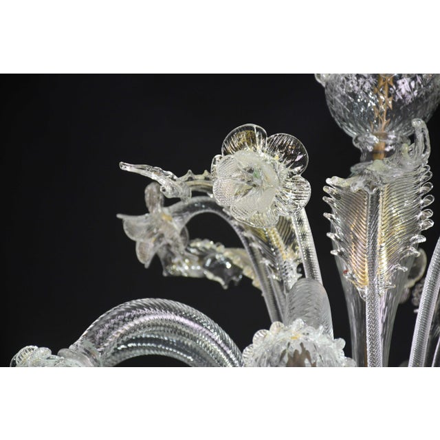 Transparent 1970s Wonderful Large Size Venetian Chandelier, Transparent and Gold Murano Glass For Sale - Image 8 of 18
