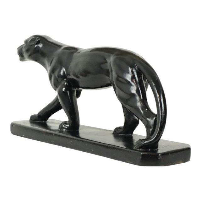 1920s Art Deco French Panther Sculpture in Black Lacquered Plaster, 1920s For Sale - Image 5 of 18