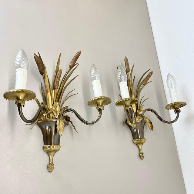 Florentine Brass Wall Lights from Maison Charles, France, 1970s, Set of 2 For Sale - Image 17 of 18