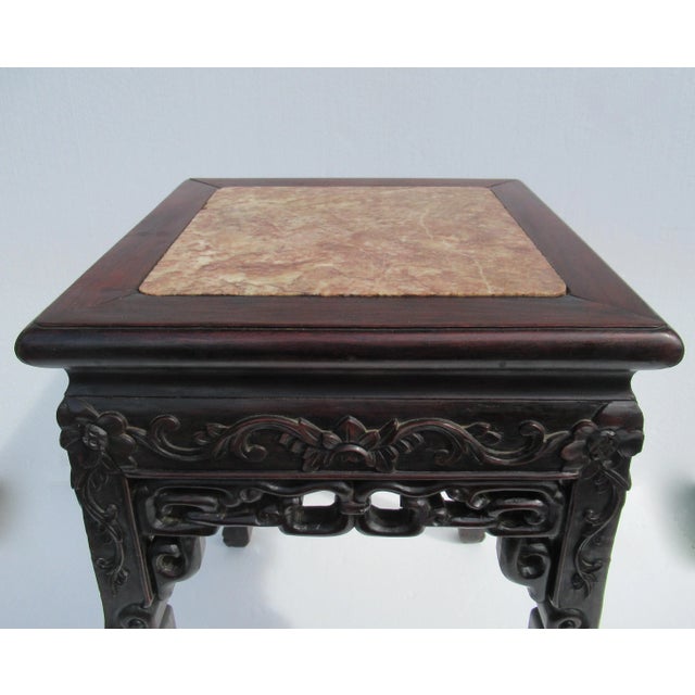 Vintage C.1910-1930's Asian Hand-Carved Clawfoot Side Table With Inset Marble Top For Sale - Image 9 of 13