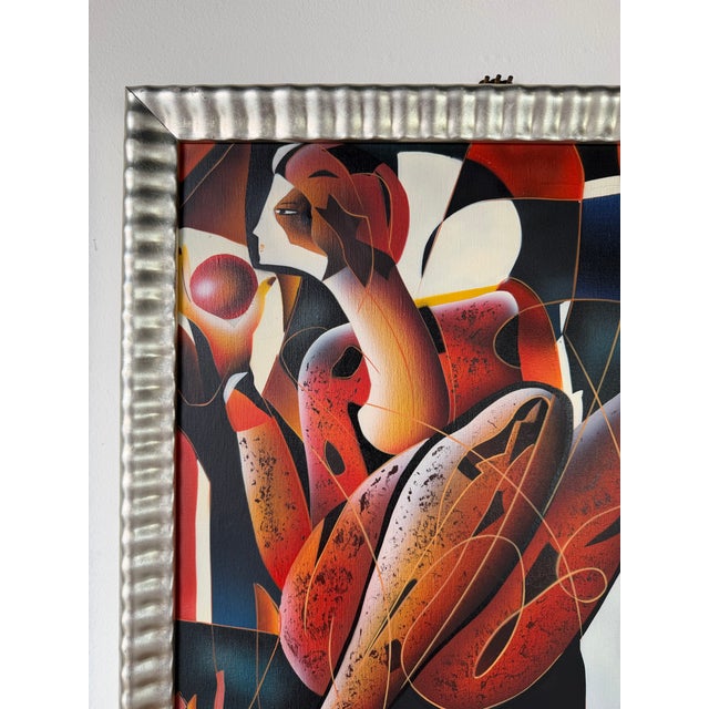 1980’s Vintage C. Ryan Cubist Figural Oil on Canvas Painting, Framed For Sale In Miami - Image 6 of 12