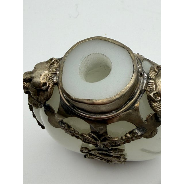 Opaline Glass Snuff Bottle Embellished With Silver Tone Dragons and Lions For Sale - Image 17 of 17
