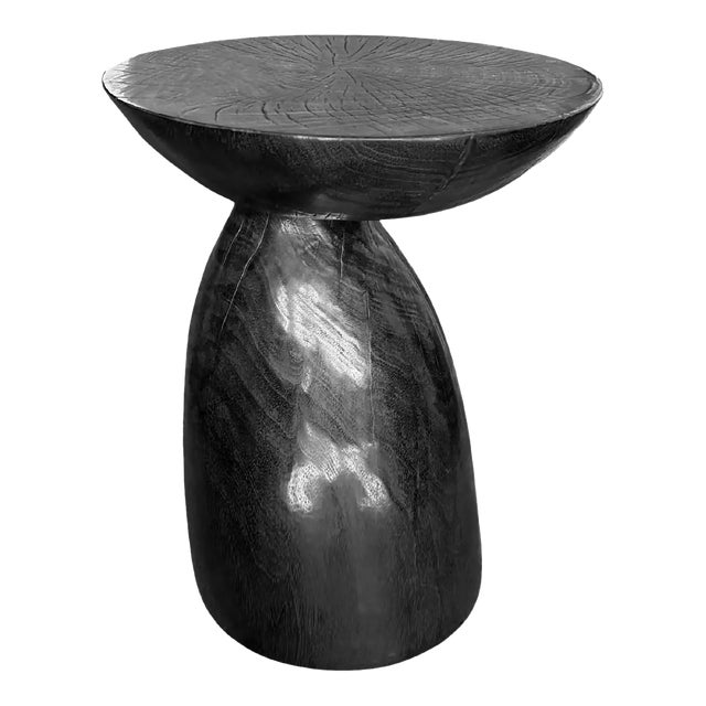 Solid Mango Wood Side Table With Burnt Finish, Modern Organic For Sale