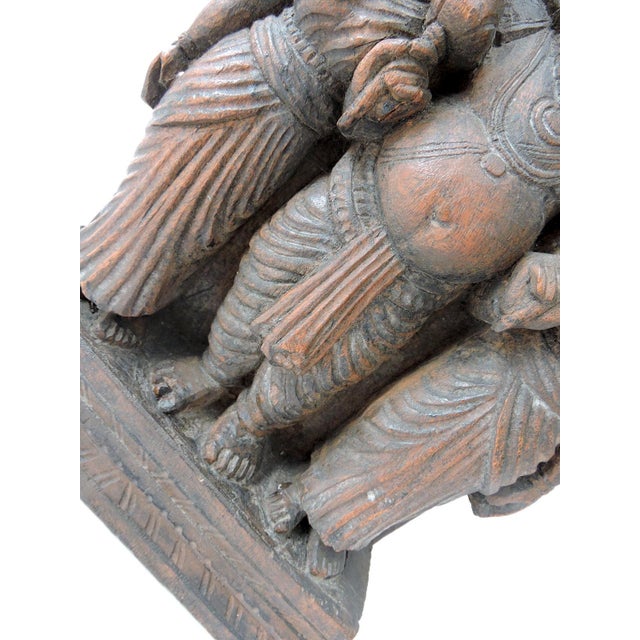 Vintage Hand Carved Indian Teak Sculpture Wall Hanging, Three Hindu