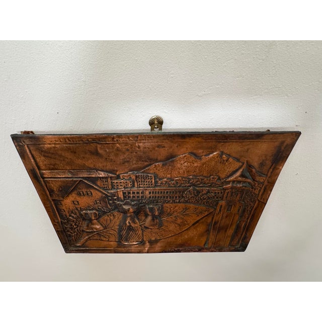 Metal Vintage Rustic European Village Scene Copper Relief Repousse Wall Plaque For Sale - Image 7 of 15