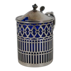 Antique Watson Wilcox & Wagoner 474 Sterling & Cobalt Glass Condiment Pot 46g