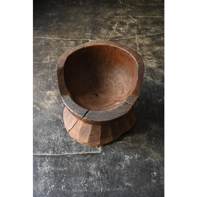 Brown Old Japanese Wooden Mortar Chair / Early 20th Century/ Primitive Wabi-Sabi Seat For Sale - Image 8 of 18