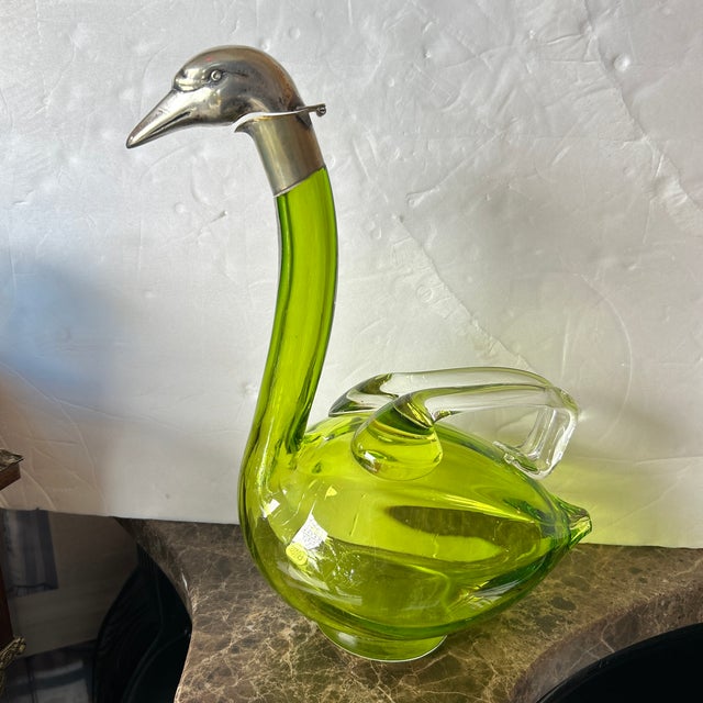 Antique Claret Wine Decanter/Carafe of Light Green Glass and Silver Plate, England For Sale - Image 10 of 12