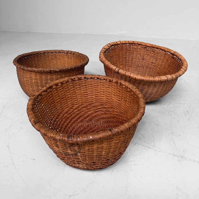 Vintage Japanese Bamboo Baskets, 1960s, Set of 3 For Sale - Image 9 of 9