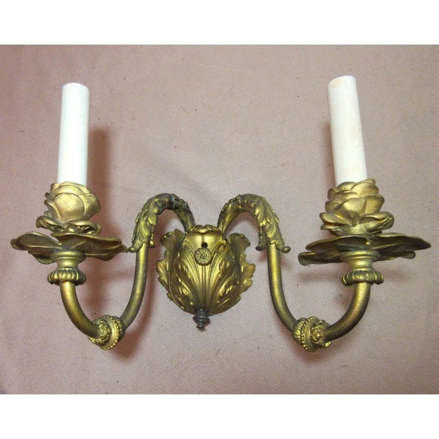 Victorian Antique Ornate Gilded Dore Bronze Brass Electric Wall Fixture Sconce For Sale - Image 3 of 12