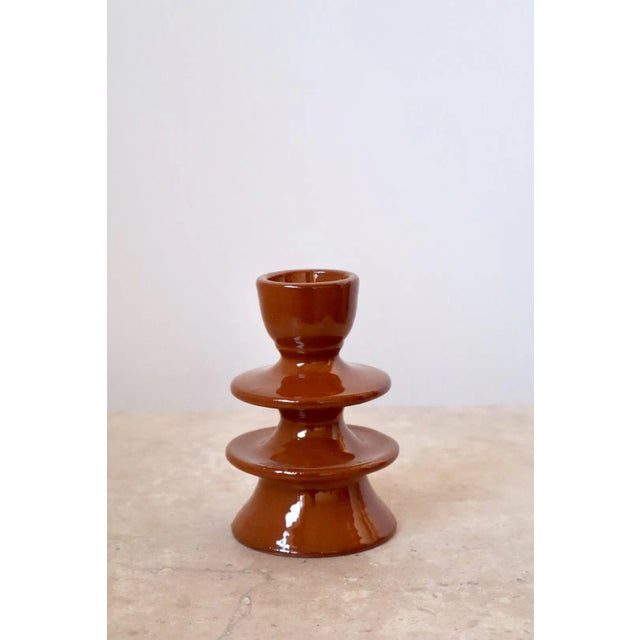 Handmade ceramic colorful candlesticks, brown Our candleholders have been made by our Moroccan potter from natural red...