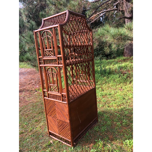 Brown Vintage Rattan Chinoiserie Pagoda Etagere For Sale - Image 8 of 11