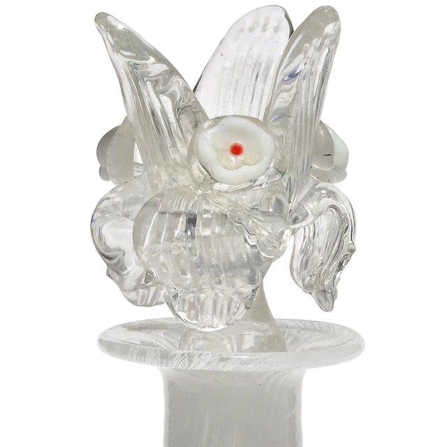 Murano Murano White Zanfirico Ribbons Flower Top Stopper Italian Art Glass Vintage Decorative Vanity Bottle For Sale - Image 4 of 8