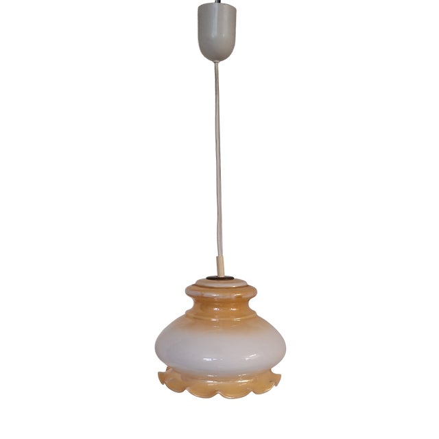 Vintage Pendant Lamp with White Glass Shade, 1970s For Sale