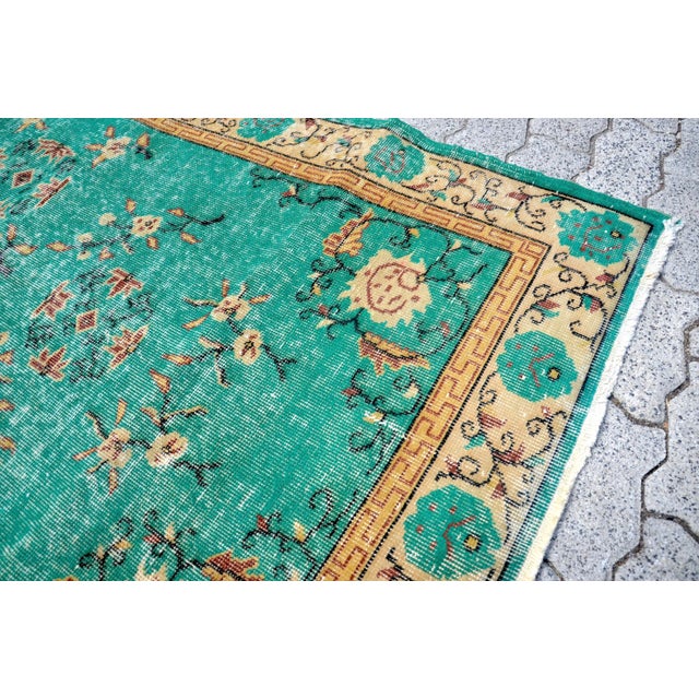 Turquoise 1960s Vintage Handmade Turquoise Rug For Sale - Image 8 of 11