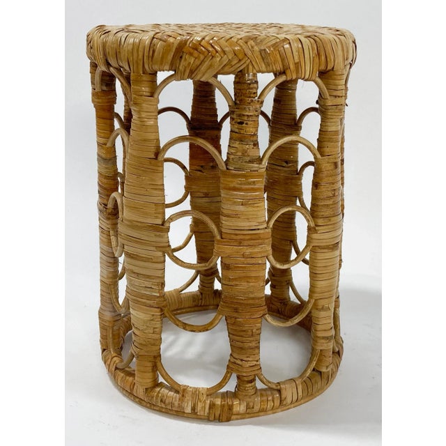 Brown Vintage Wrapped Woven Wicker Stool For Sale - Image 8 of 9