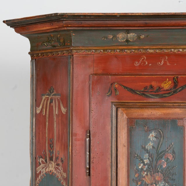 Swedish Hand-Painted Pine Armoire Dated 1823 For Sale - Image 4 of 14