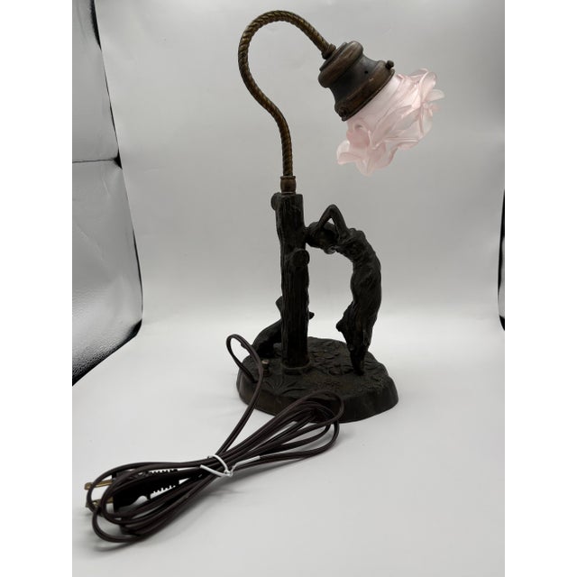 Coffee 1900s Art Nouveau Bronze Figural Table Lamp With Pink Glass Flower Shade For Sale - Image 8 of 12