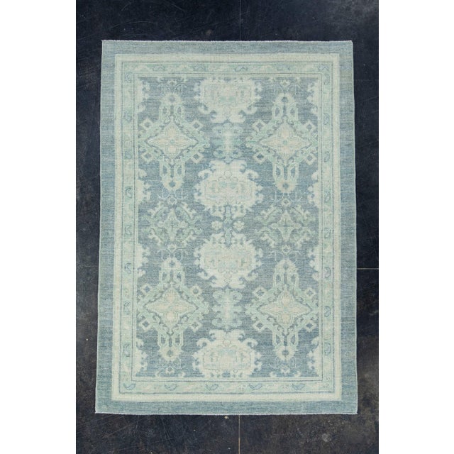 Textile Gray & Green Turkish Oushak Rug 4'1" x 5'10" For Sale - Image 7 of 7