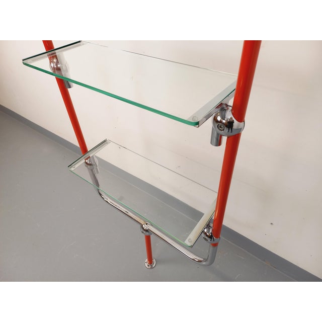 Bauhaus-Style Modular Bookcase in Red Metal, Chrome and Glass, 1970s For Sale - Image 6 of 18