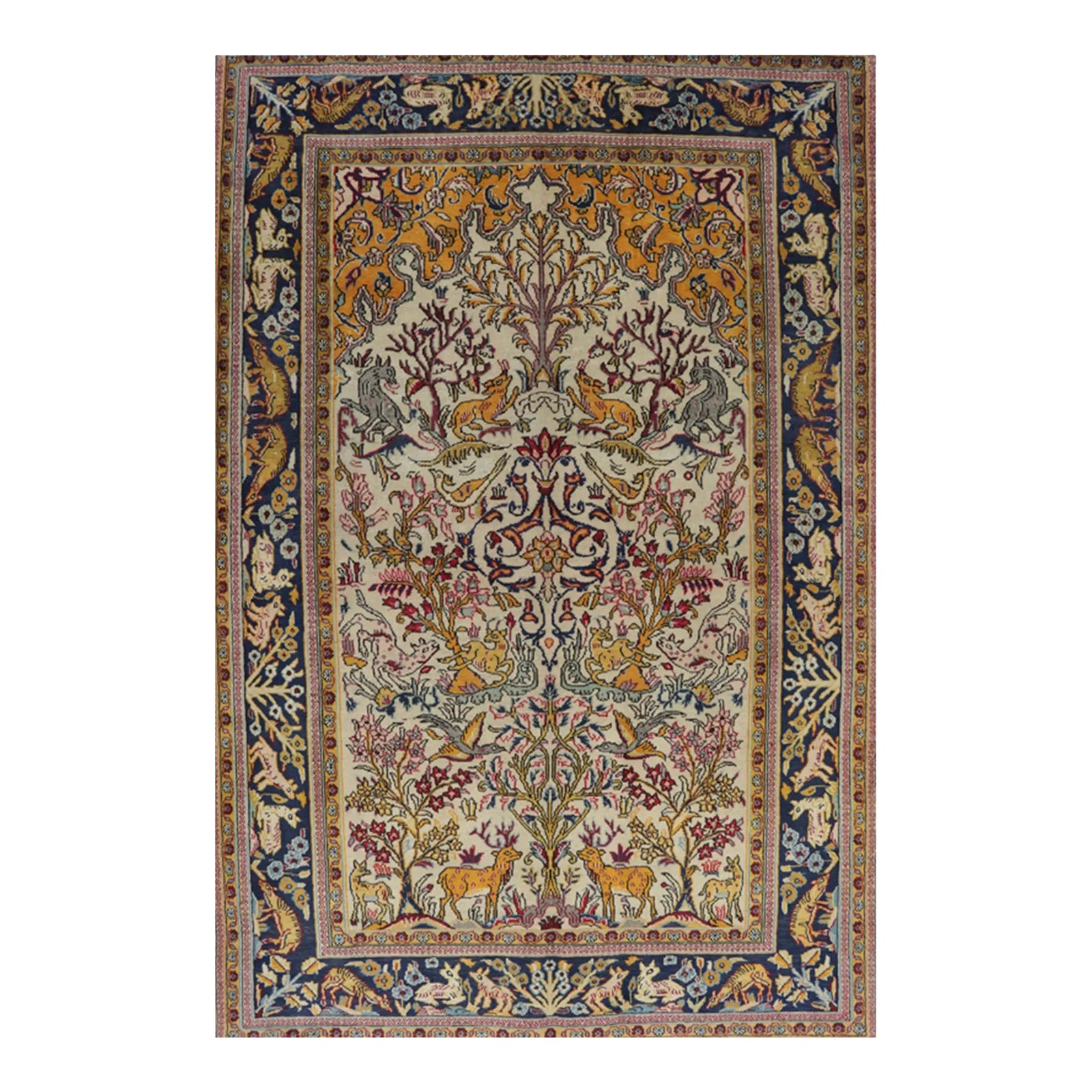 1930s Persian Qum Animal Print Area Rug 4’5″ X 6’7″ | Chairish