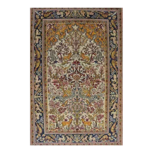1930s Persian Qum Animal Print Area Rug 4’5″ X 6’7″