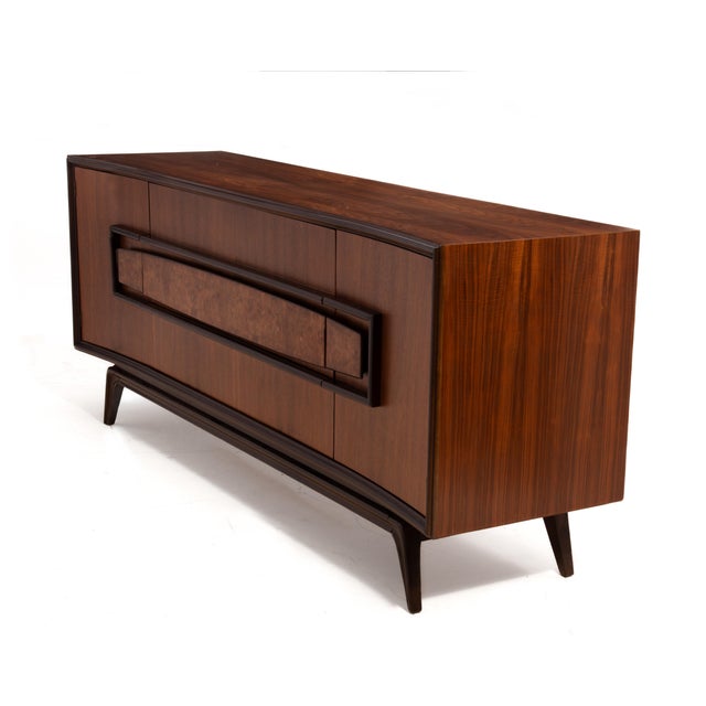 Mid-Century Modern Hoke Wood Products Sculptural Nine Drawer Walnut Burl Dresser Mid Century For Sale - Image 3 of 16