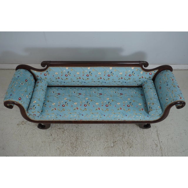 Traditional American Empire Antique Sofa W. Crewel Upholstery For Sale - Image 3 of 18