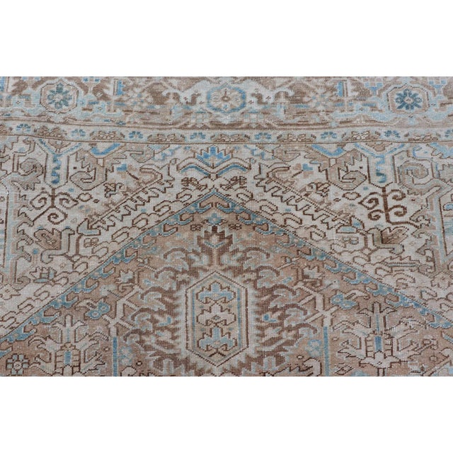 Early 20th Century Early 20th Century Antique Persian Heriz Rug With Geometric Design in Taupe, Tan, Brown and Lt Blue For Sale - Image 5 of 13