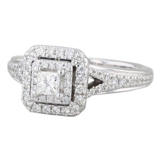 Vera Wang 0.57ctw Princess Halo Diamond Engagement Ring 14k White Gold Sz 6.25 For Sale