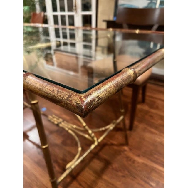 1970s Hollywood Regency Gilded Faux Bamboo Dining Table For Sale In San Francisco - Image 6 of 7