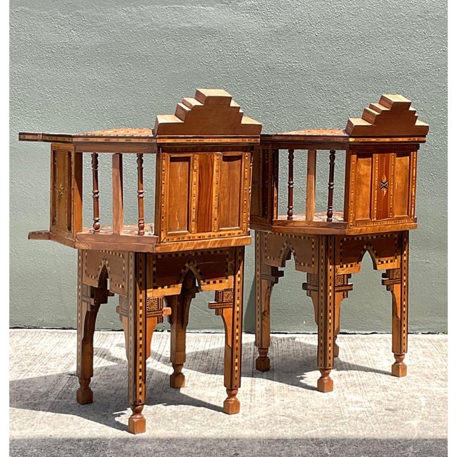 Vintage Syrian Inlaid Wood Chairs - A Pair For Sale - Image 4 of 18