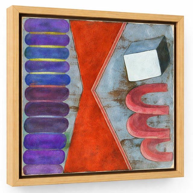 Orange Abstract Geometric Painting Orange Blue Mid Century Modern Wall Art 8x8 For Sale - Image 8 of 8