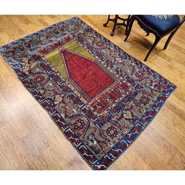Turkish 19th Century Anatolian Ladik Prayer Area Rug, Handwoven, Red & Yellow, 5' x 7' For Sale - Image 3 of 15