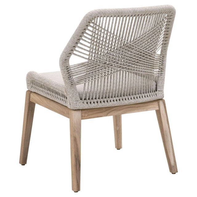 Loom Outdoor Dining Chairs, Pumice & Grey Teak with Taupe & White Rope, Set of 2 For Sale In Los Angeles - Image 6 of 8