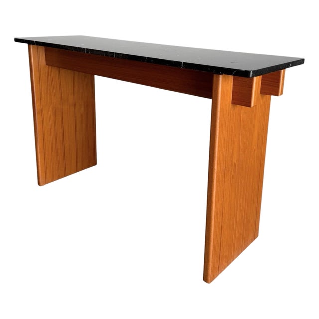 Vintage Danish Teak and Marble Console Table For Sale
